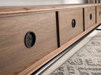 Meuble TV en bois gris foncé mat, acier noir et plateau en noyer Angel cerda