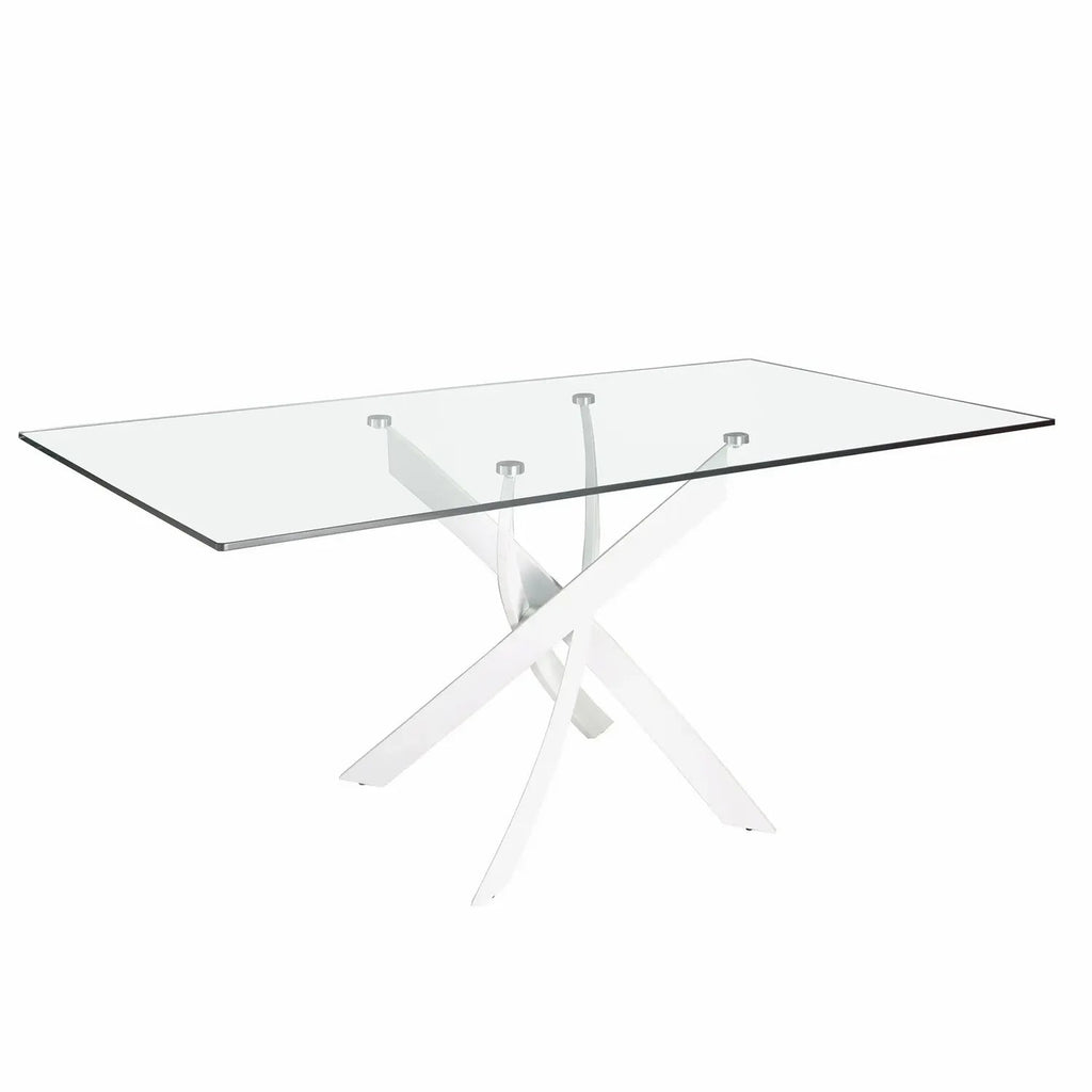 Table à manger rectangulaire verre trempé et acier blanc Angel cerda