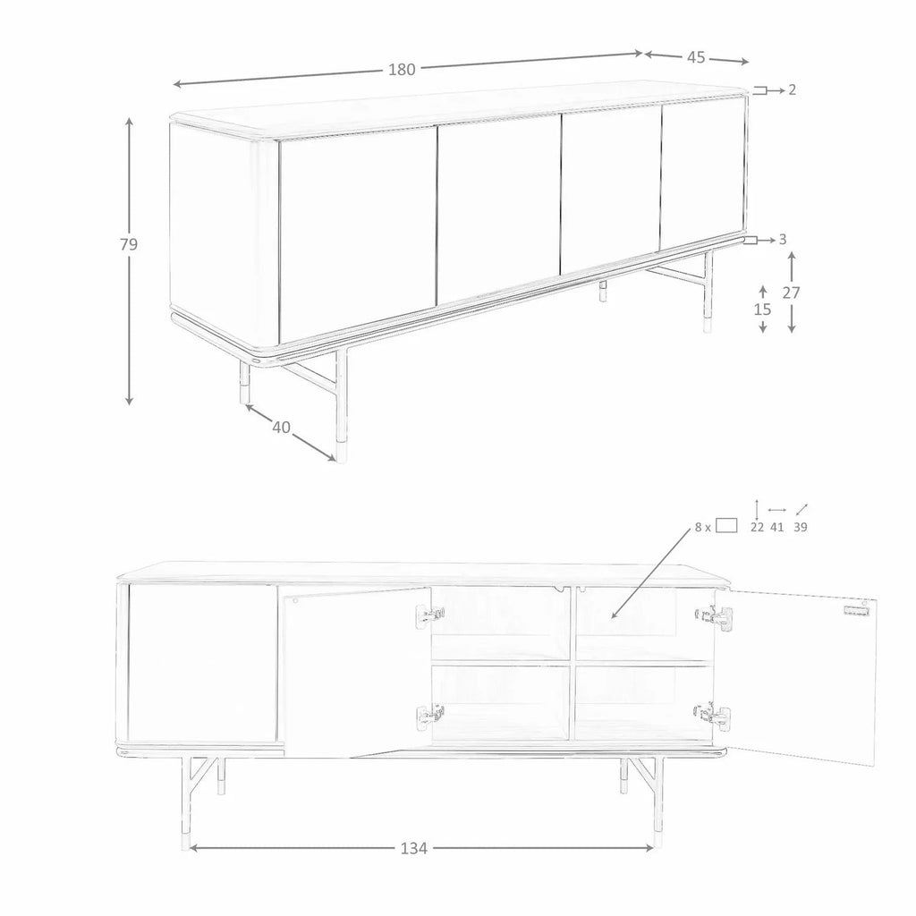 Buffet en bois gris foncé, acier noir et plateau en noyer Angel cerda
