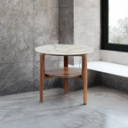 Table d’appoint ronde en verre effet marbre et noyer Angel cerda