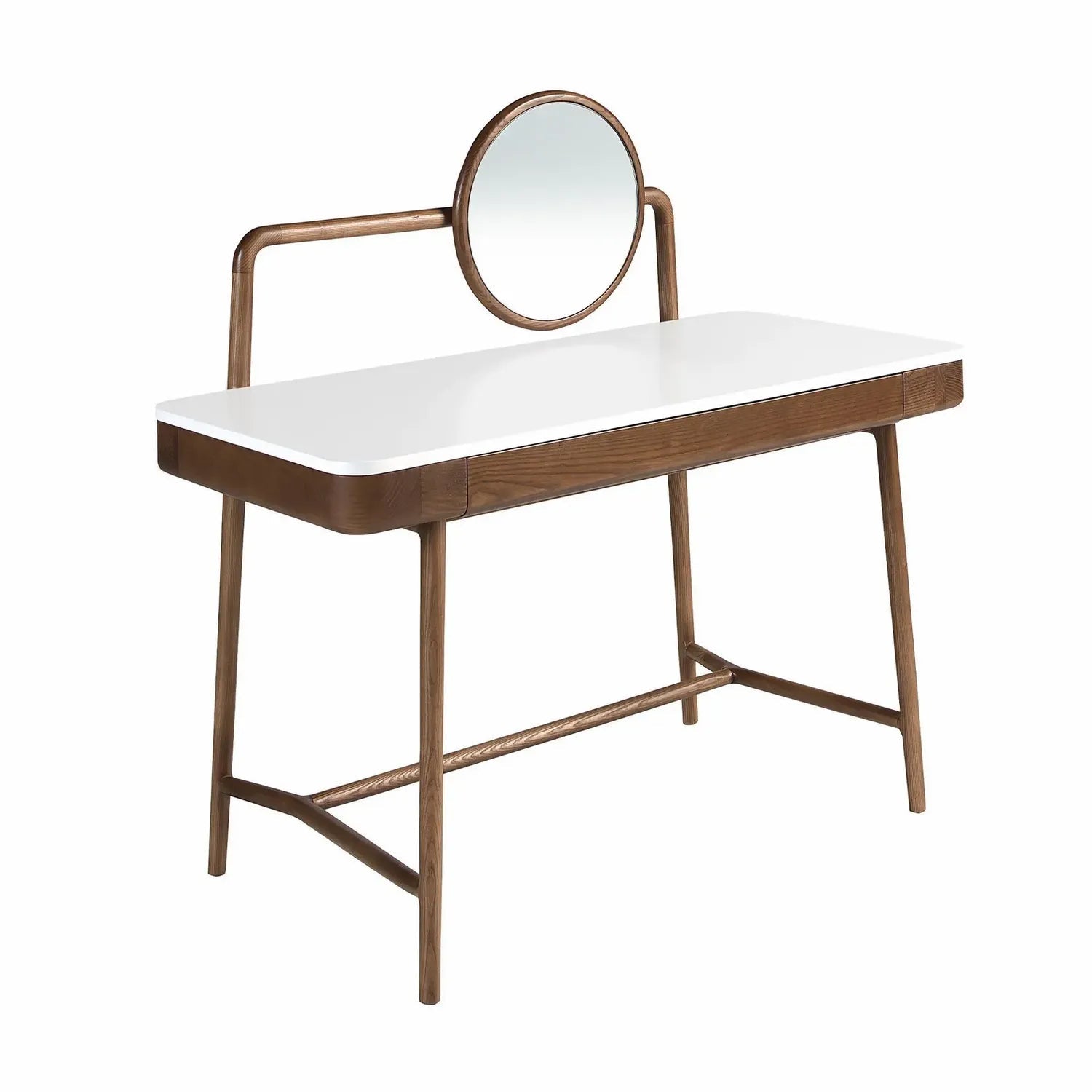 Bureau coiffeuse en noyer avec plateau en bois blanc et miroir Angel cerda
