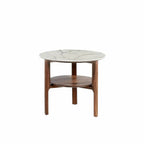 Table d’appoint ronde en verre effet marbre et noyer Angel cerda