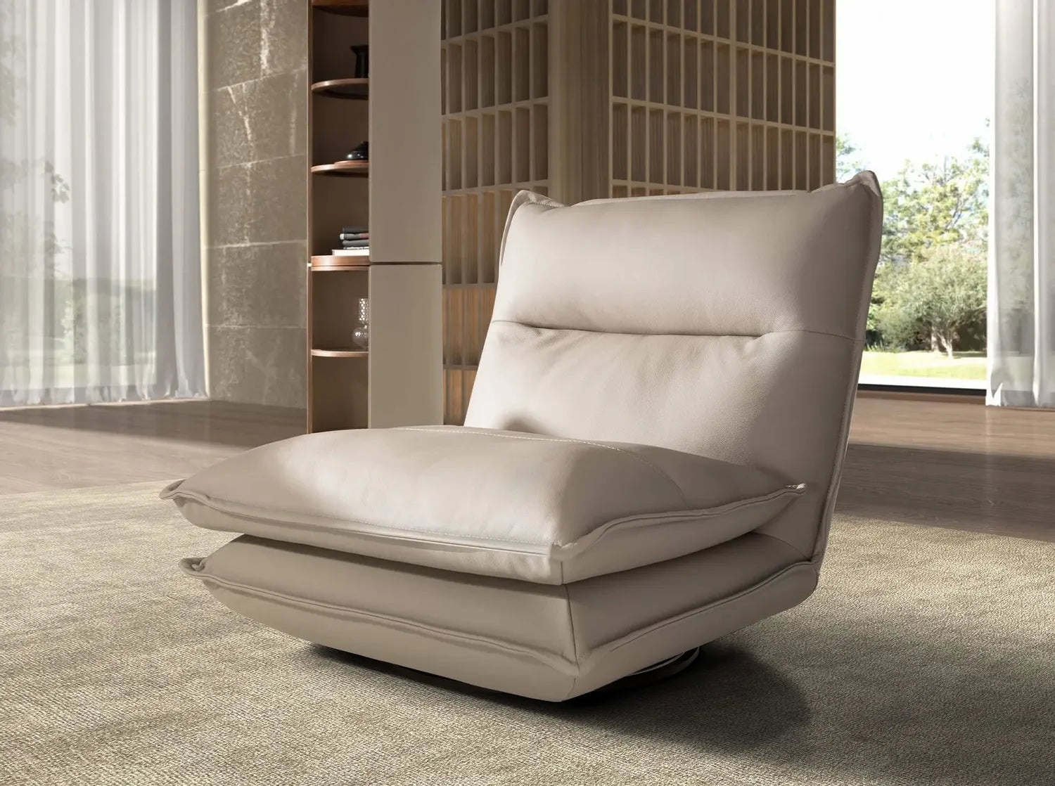 Fauteuil pivotant en cuir gris taupe Angel cerda