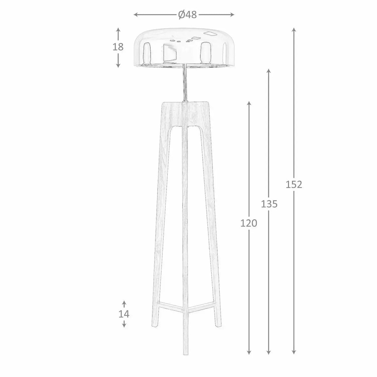 Lampadaire en aluminium noir et blanc et bois de pin couleur noyer fait mains DecoNovis