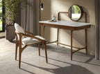 Bureau coiffeuse en noyer avec plateau en bois blanc et miroir Angel cerda