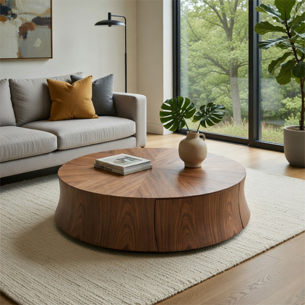 able basse ronde en noyer Angel cerda