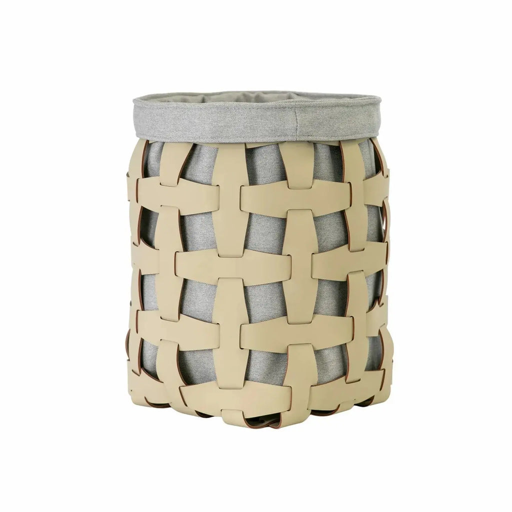 Panier en cuir couleur sable fait mains DecoNovis