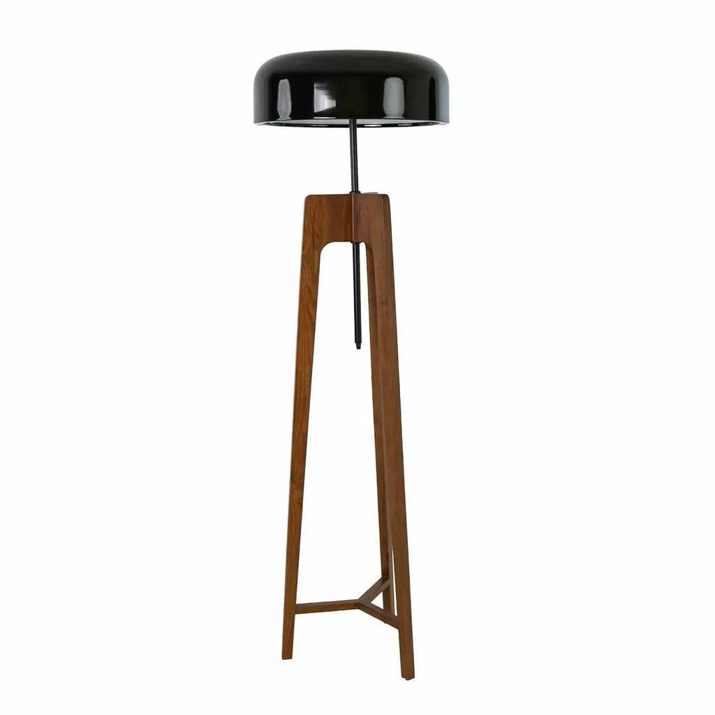 Lampadaire en aluminium noir et blanc et bois de pin couleur noyer fait mains DecoNovis