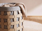 Panier en cuir couleur sable fait mains DecoNovis