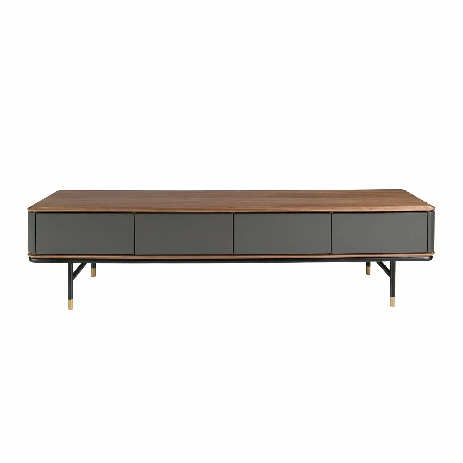Meuble TV en bois gris foncé mat, acier noir et plateau en noyer Angel cerda