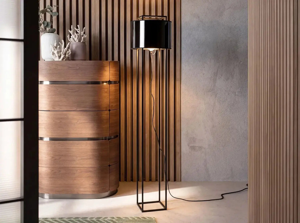 Lampadaire en PVC noir et doré brillant fait mains DecoNovis