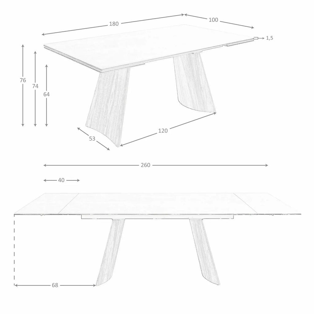 Table de salle à manger rectangulaire à rallonge en marbre porcelaine DecoNovis