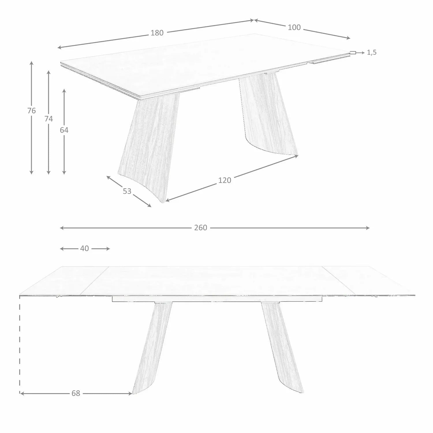 Table de salle à manger rectangulaire à rallonge en marbre porcelaine DecoNovis