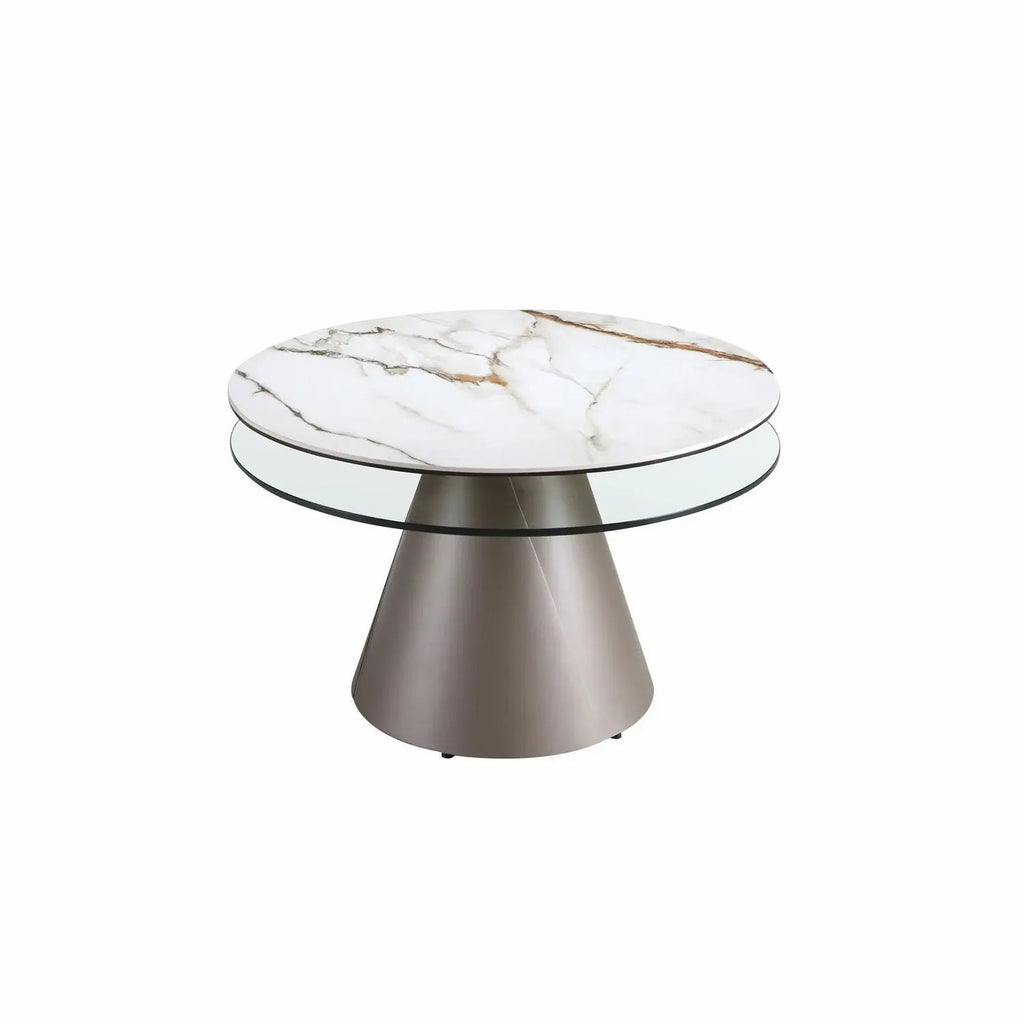 Table basse extensible ronde en verre trempé, marbre céramique et acier gris argenté Angel cerda