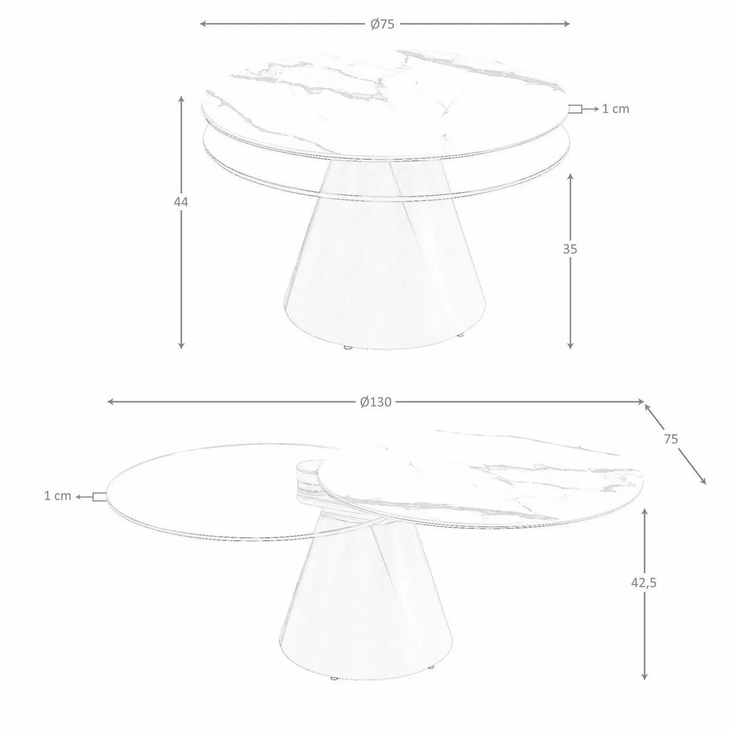 Table basse extensible ronde en verre trempé, marbre céramique et acier gris argenté Angel cerda