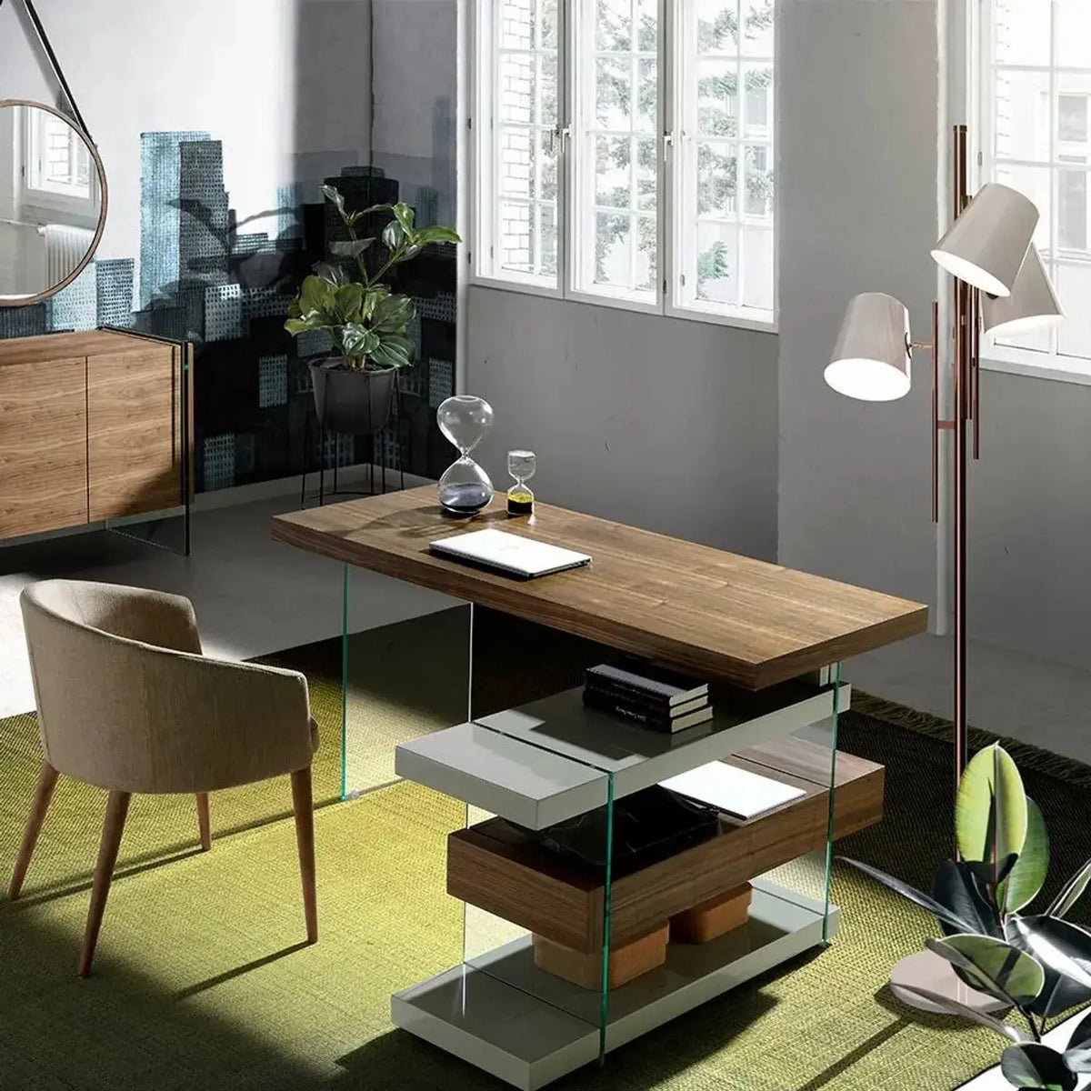 Bureau en noyer et verre DecoNovis