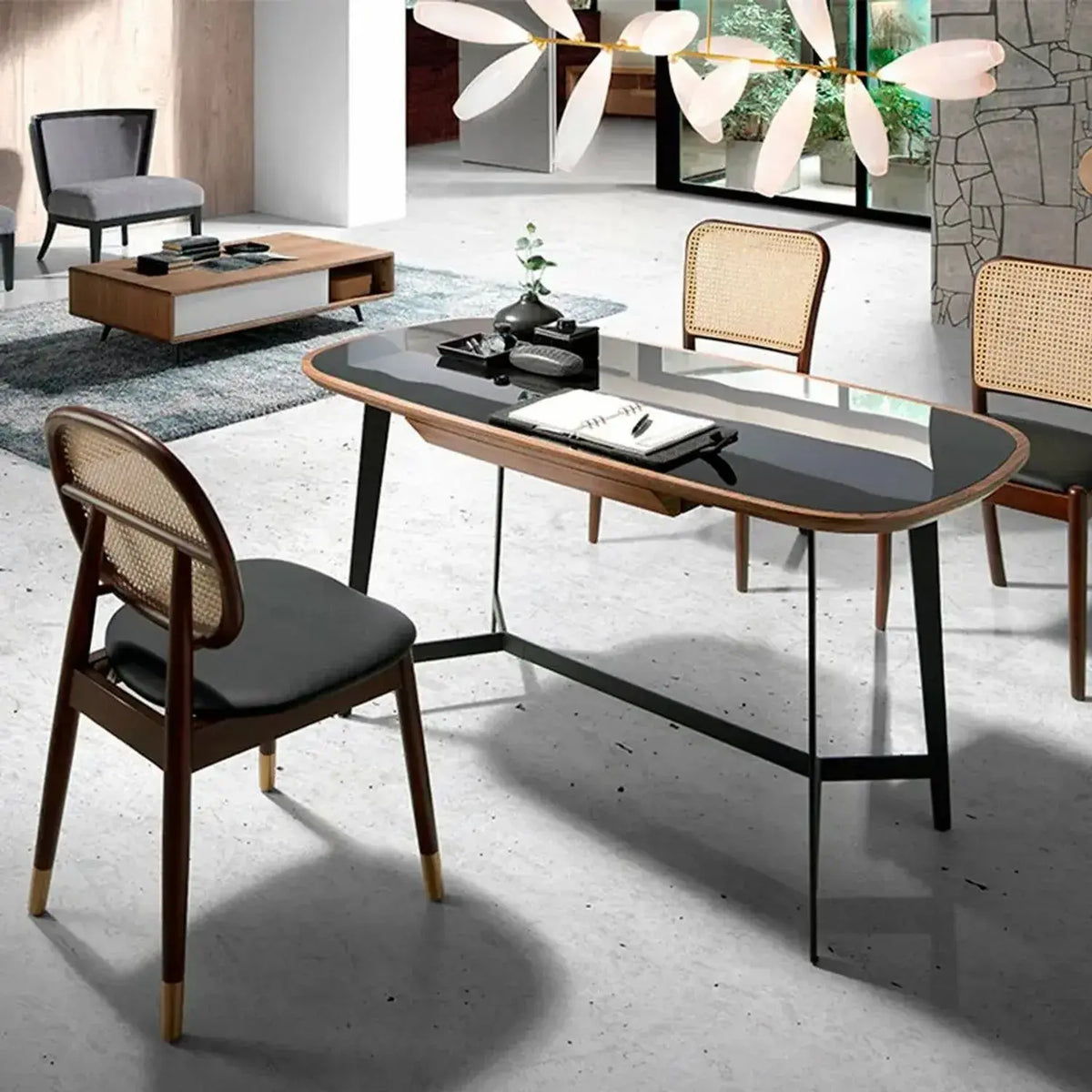 Bureau en noyer et verre teinté noir DecoNovis