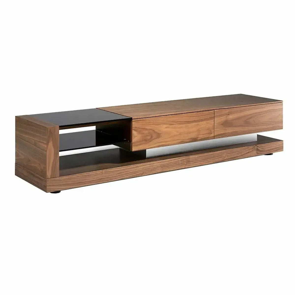 Meuble TV en noyer et verre teinté noir DecoNovis