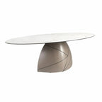 Table de salle à manger ovale en marbre céramique et acier taupe métallisé DecoNovis