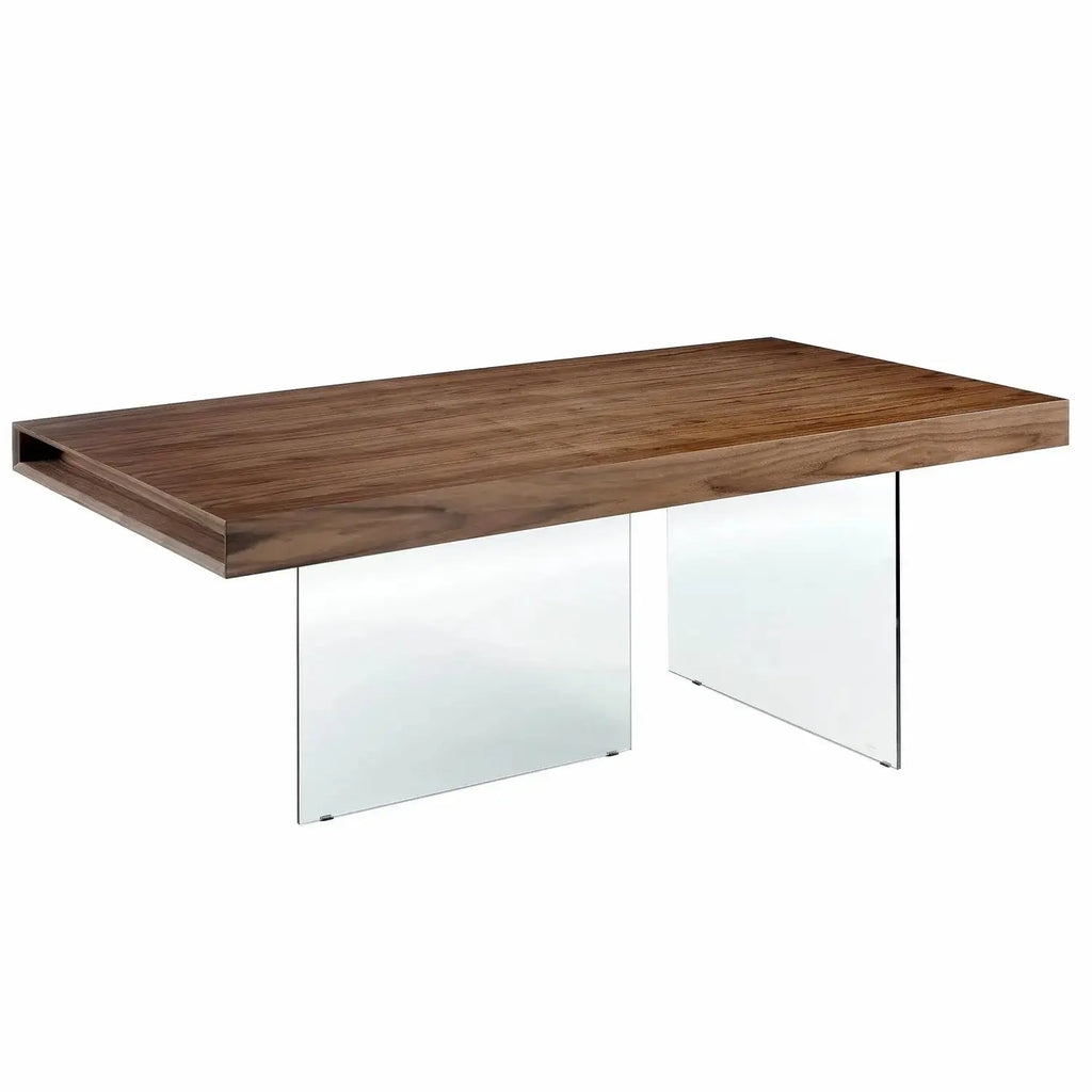 Table à manger en noyer avec pieds en verre DecoNovis