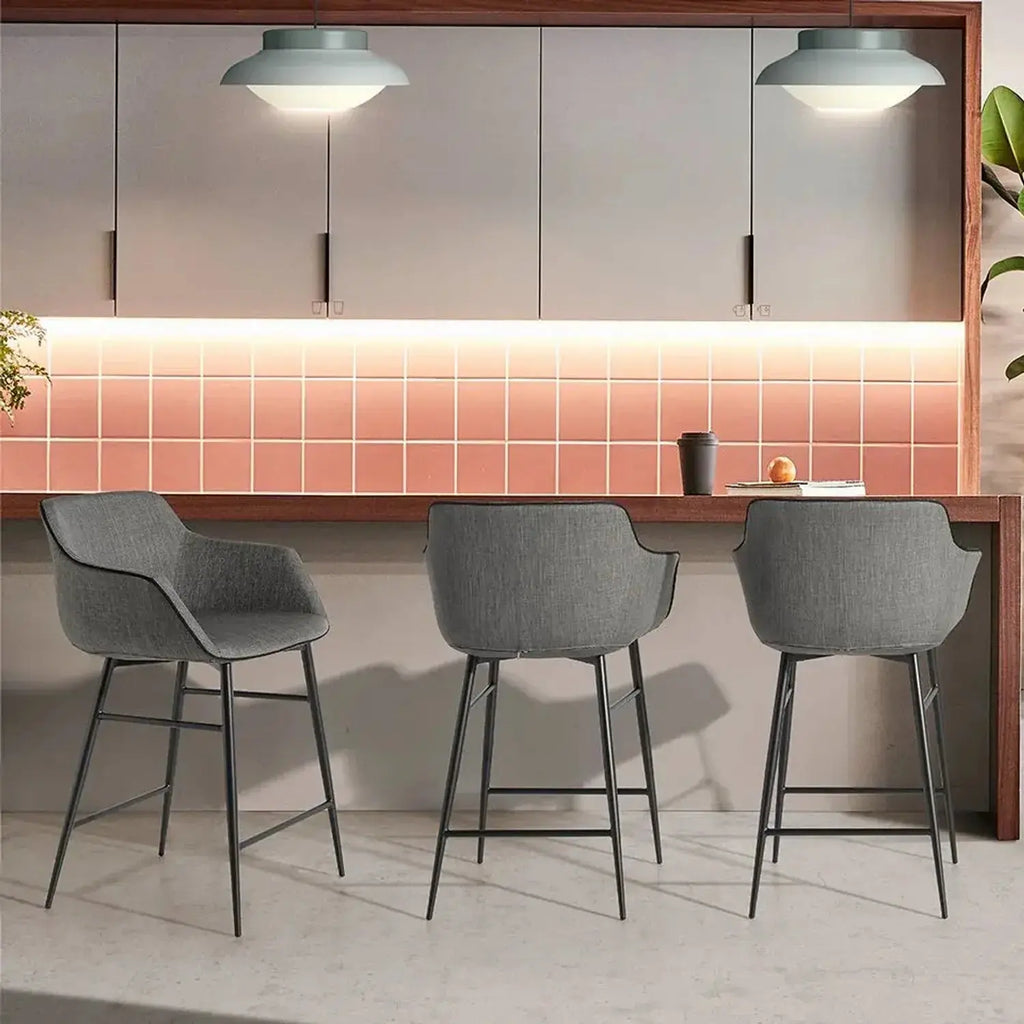 Tabouret en tissu gris et acier noir DecoNovis