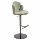 Tabouret pivotant en tissu vert foncé et blanc et similicuir vert oliv DecoNovis