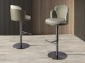 Tabouret pivotant en tissu vert foncé et blanc et similicuir vert oliv DecoNovis