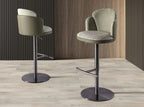 Tabouret pivotant en tissu vert foncé et blanc et similicuir vert oliv DecoNovis