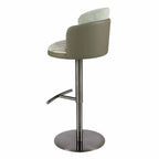 Tabouret pivotant en tissu vert foncé et blanc et similicuir vert oliv DecoNovis