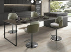 Tabouret pivotant en tissu vert foncé et blanc et similicuir vert oliv DecoNovis