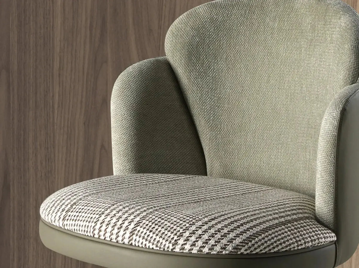 Tabouret pivotant en tissu vert foncé et blanc et similicuir vert oliv DecoNovis