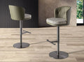 Tabouret pivotant en tissu vert foncé et blanc et similicuir vert oliv DecoNovis